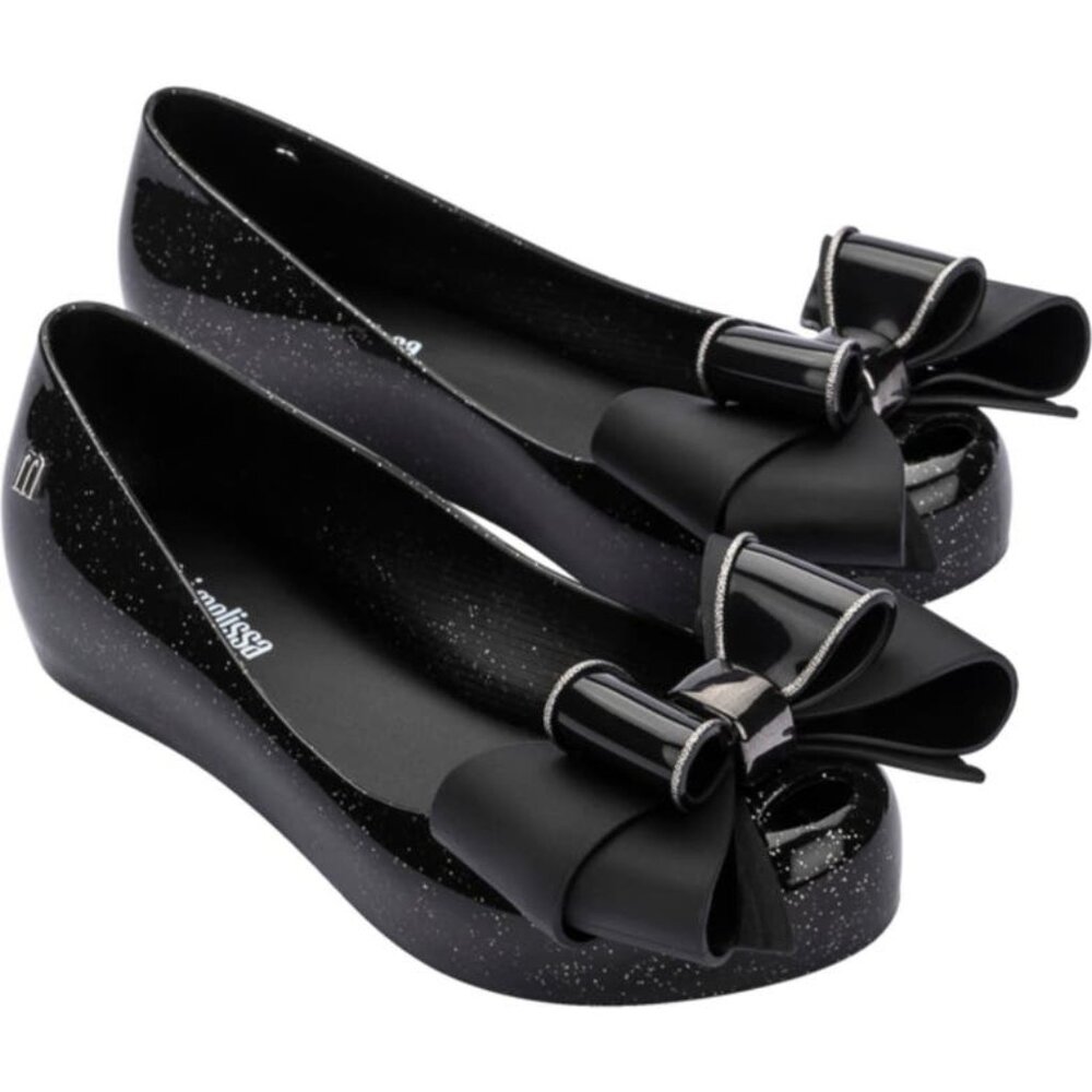 NEW Mini Melissa Ultragirl Sweet IX Girl's Shoes US Size 3 Black Sparkly w/ Bow